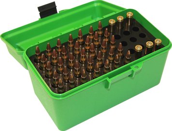 Коробка MTM H50-R-MAG на 50 патронів 300 Win Mag; 338 Lapua Mag; 338 Win Mag; 375 H&H Mag; 30-30 Win Зелена H50-R-MAG-10 17730479 фото