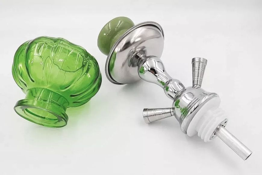 Кальян стеклянный Тыковка HUKA на 2 персони, H-22 см, Зеленый, хром DN18157 V77554497 фото