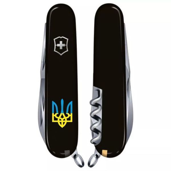 Швейцарський ніж Victorinox Huntsman Ukraine 91мм 15 функцій Чорний Тризуб синьо-жовтий (1.3713.3_T0016u) V77552967 фото