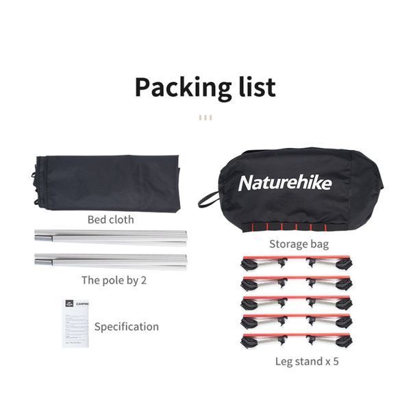 Ліжко складане Naturehike XJC05 NH20JJ001, Поліестер Oxford / алюміній, Чорний 6927595768822 100000630 фото