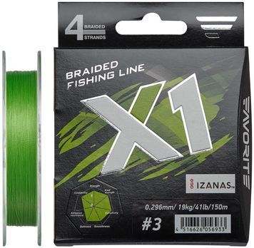 Шнур Favorite X1 4x 150м (l.green) #3.0/0.296mm 41lb/19.0kg 16931135 фото