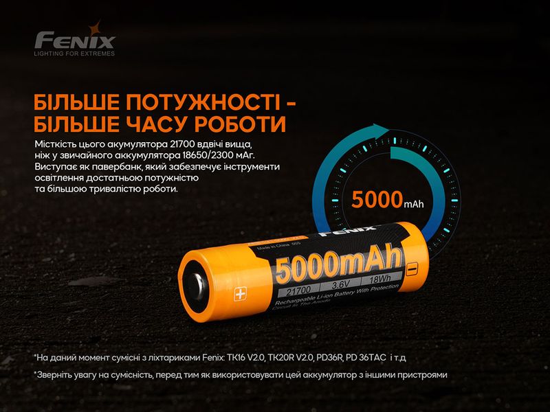 Акумулятор 21700 Fenix ARB-L21-5000 V2.0 89095 фото