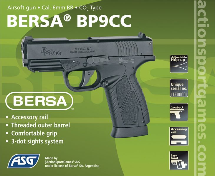 Пистолет страйкбольный ASG Bersa BP9CC калибр 6 мм 23704091 фото