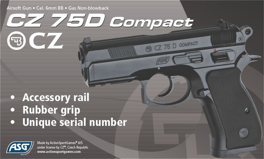 Страйкбольний пістолет ASG CZ 75D Compact калібр 6 мм 23704136 фото