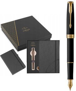 Ручка перова Parker SONNET 17 Matte Black Lacquer GT FP F + блокнот Parker + подарункова упаковка GIFT24 100786 фото