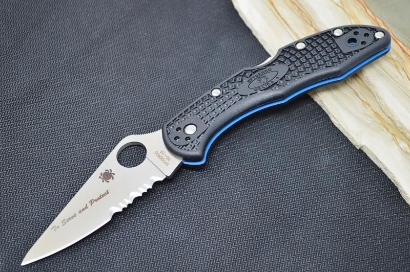 Нож Spyderco Endela Thin Blue Line Полусеррейтор C243FPSBKBL 871489 фото