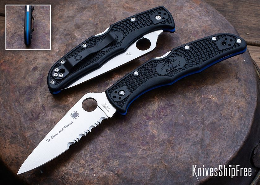 Нож Spyderco Endela Thin Blue Line Полусеррейтор C243FPSBKBL 871489 фото