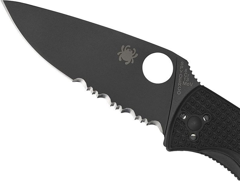 Нож Spyderco Tenacious Black Blade Lightweight Полусеррейтор C122PSBBK 871393 фото