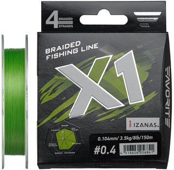 Шнур Favorite X1 4x 150m (l.green) #0.3/0.090mm 6lb/2.9kg 16931139 фото