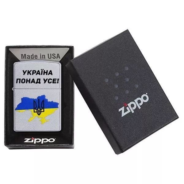 Запальничка Zippo Satin Chrome з гравіюванням Україна понад усе Срібляста 205 U 77890229 фото