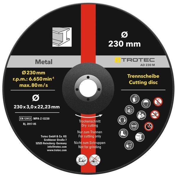 Круг отрезной по металлу Trotec 230х22.23х3.2 (5 шт) (6225001211) DAS302832 фото