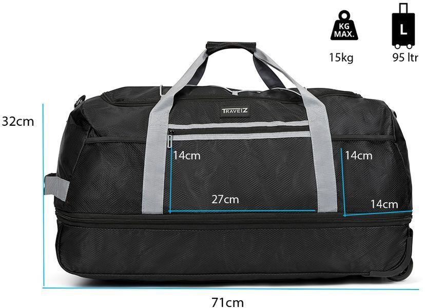 Сумка дорожная на колесах TravelZ Wheelbag Doubleloader foldable black 80(95)L (603096) 931069 фото