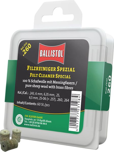 Патч для чищення Ballistol повстяний спеціальний для .264 (6,5 мм) 60шт/уп 4290083 фото