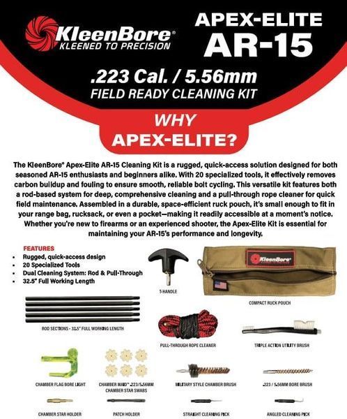 Набір для чищення зброї KleenBore APEX-ELITE AR-15 .22; 223 Rem (5,56 мм); 22 LR (5,6 мм); 5,45 мм + Протяжка ApexElite 17750197 фото