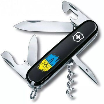 Швейцарский нож Victorinox Spartan Ukraine 91мм 12 функций Черный Трезубец фигурный на фоне флага (1.3603.3_T1026u) V77553044 фото