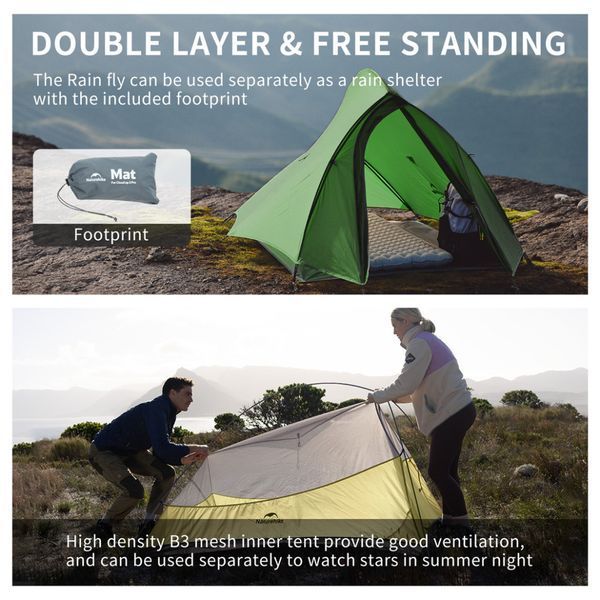 Палатка сверхлегкая двухместная Naturehike Cloud Up Pro CNK2350WS020, Темно-Зеленая 6927595798737 100000379 фото