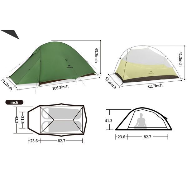 Палатка сверхлегкая двухместная Naturehike Cloud Up Pro CNK2350WS020, Темно-Зеленая 6927595798737 100000379 фото